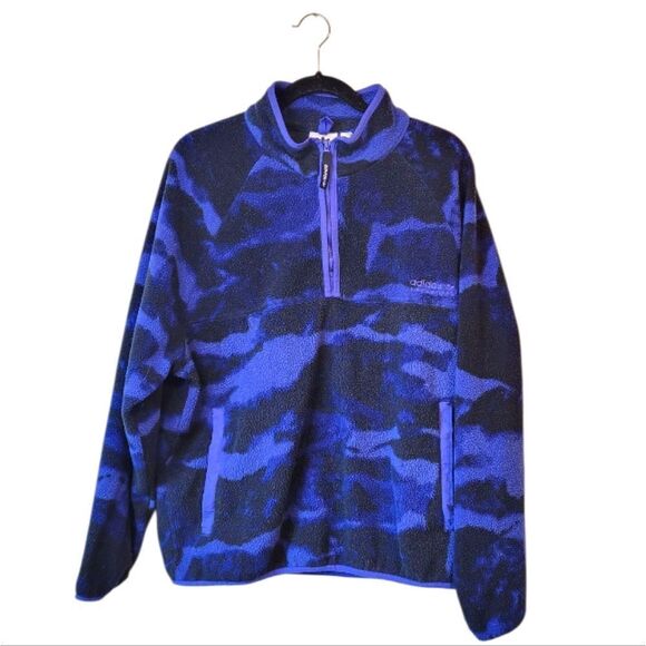 adidas Men's Blue Adventure Polar Fleece Allover Print Half-Zip Sweatshirt US L - Picture 1 of 5